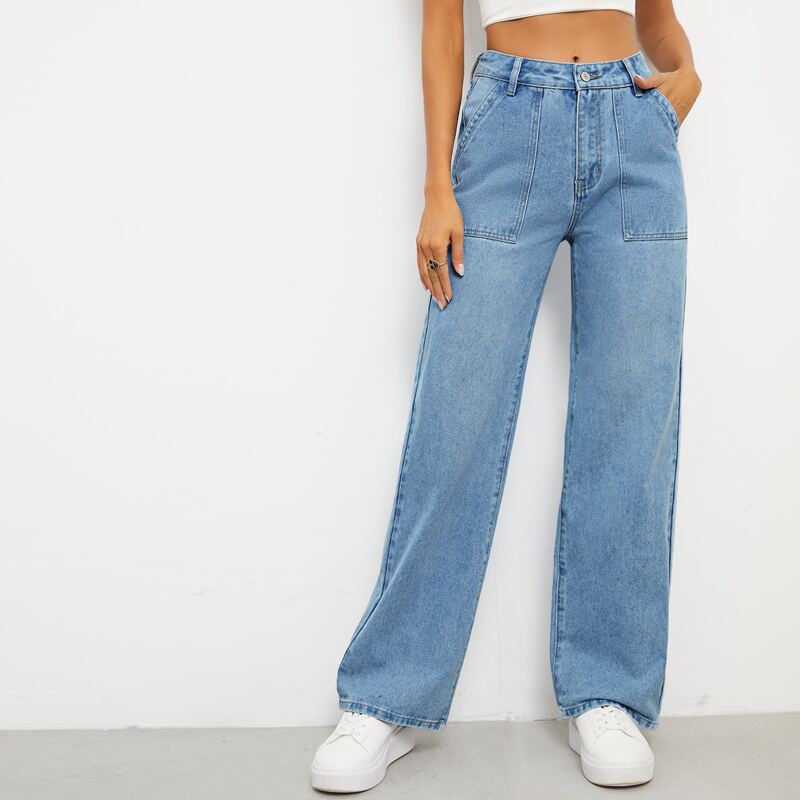 

Zipper Fly Slant Pocket Boyfriend Jeans, Medium wash