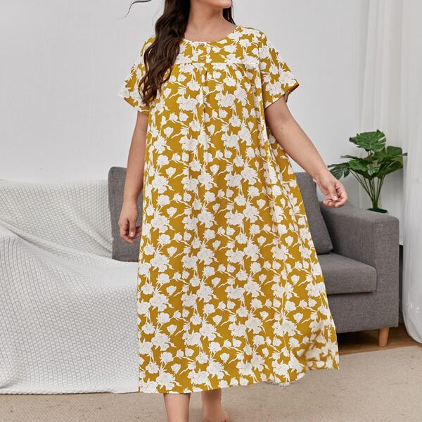 

Plus Buttoned Front Floral Print Nightdress, Multicolor