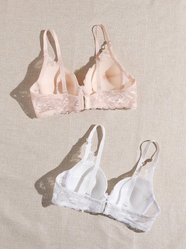 2 Packs Floral Lace Underwire Bra Set Lingerie - Multicolor - View 2