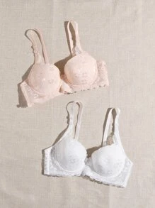 2 Packs Floral Lace Underwire Bra Set Lingerie - Multicolor - View 5