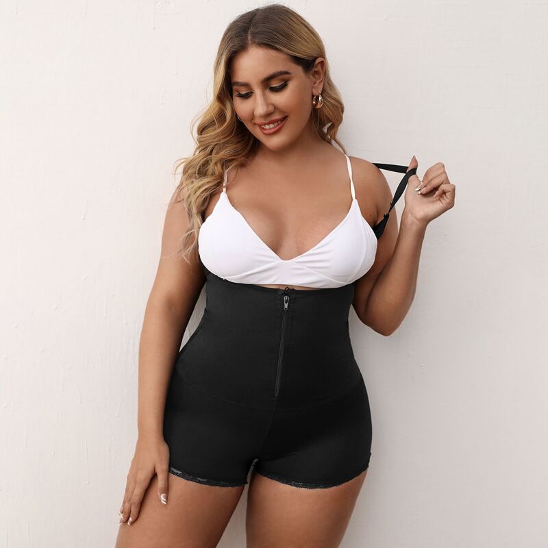 

Plus Zip Front Shapewear Bodysuit, Black