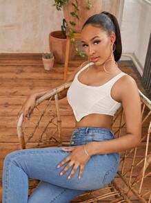 SHEIN Unity Áo hai dây Bất đối xứng màu trơn Gợi cảm - trắng - Xem 2