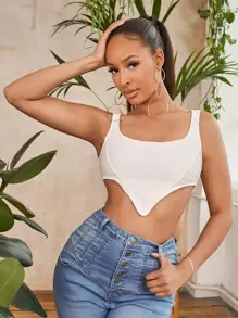 SHEIN Unity Áo hai dây Bất đối xứng màu trơn Gợi cảm - trắng - Xem 1