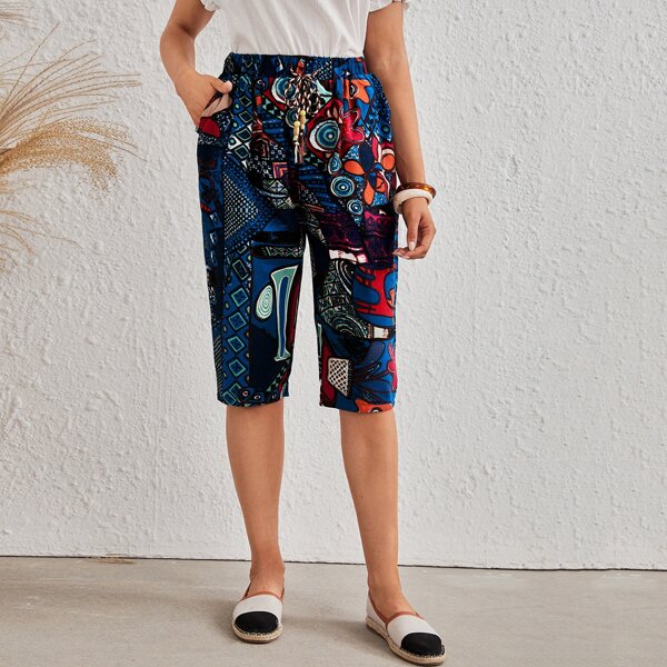 

Tassel Drawstring Slant Pocket Pants, Multicolor