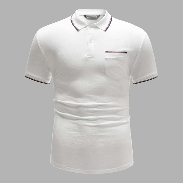 

Men Pocket Patched Ringer Polo Shirt, White
