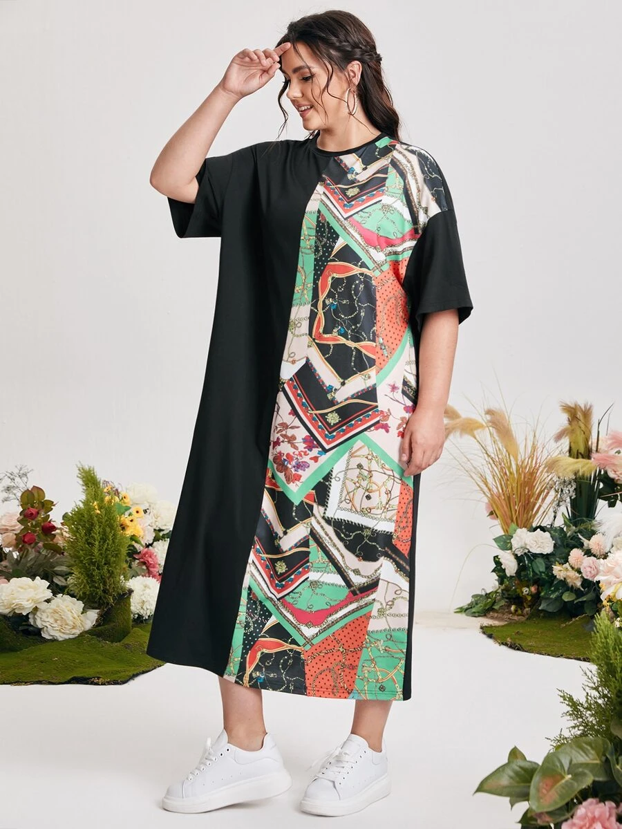 SHEIN Vestidos Tallas Grandes estampado de cadena Casual - Multicolor - Ver 1