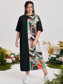SHEIN Vestidos Tallas Grandes estampado de cadena Casual - Multicolor - Ver 3