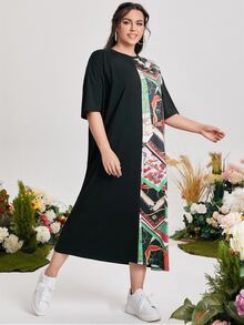 SHEIN Vestidos Tallas Grandes estampado de cadena Casual - Multicolor - Ver 4