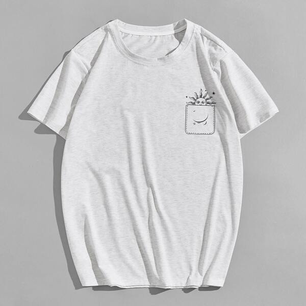 

Men Abstract Sun Print Tee, Light grey