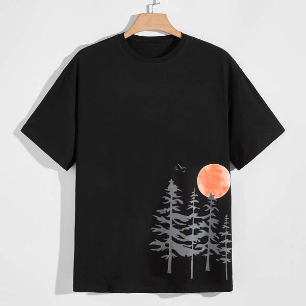 

Men Forest Print Short Sleeve Tee, Black