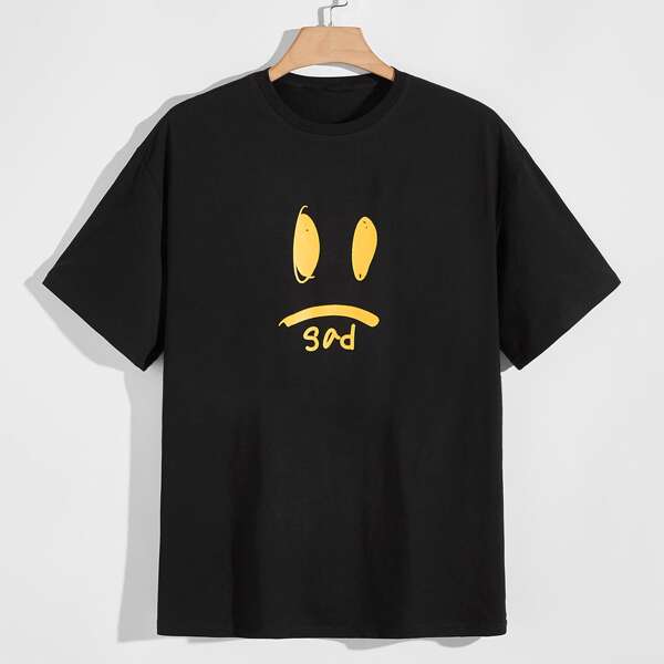 

Men Cartoon And Letter Graphic Tee, Black