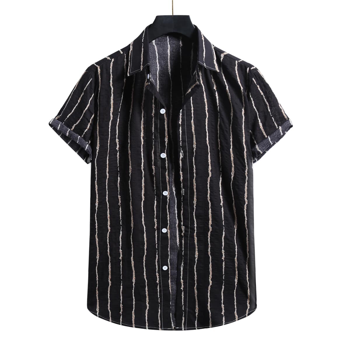 

Guys Striped Button Up Shirt, Black