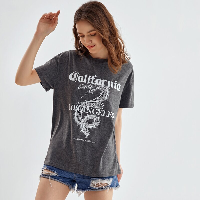 

Letter Chinese Dragon Graphic Tee, Grey