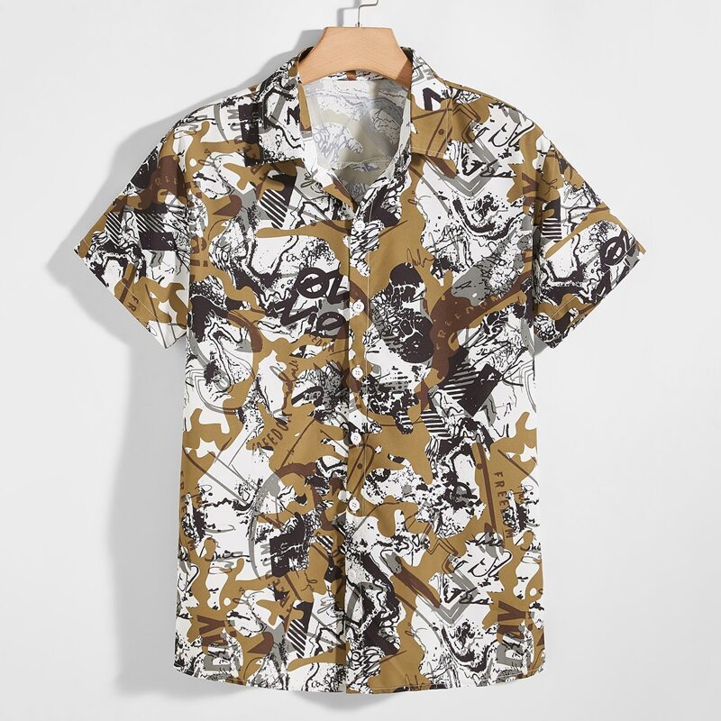 

Guys All Over Print Button Front Shirt, Multicolor