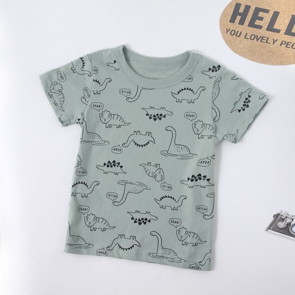 

Toddler Boys Allover Dinosaur Print Tee, Mint green