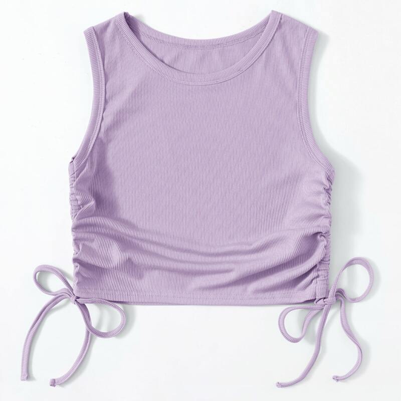 

Solid Drawstring Side Tank Top, Lilac purple