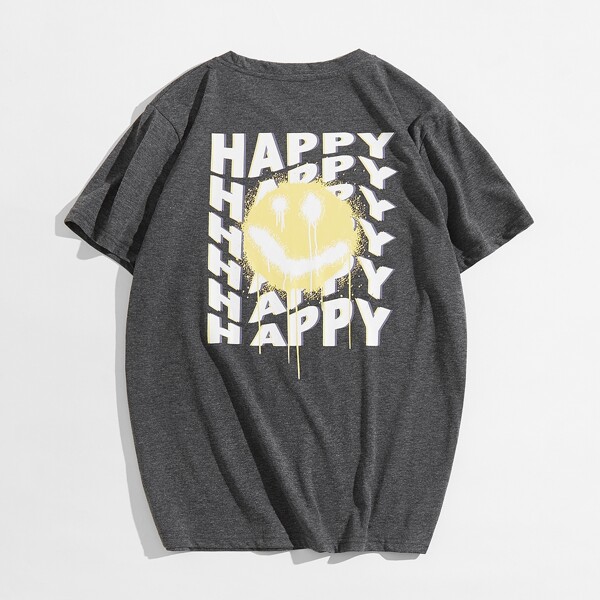 

Men Letter & Cartoon Graphic Tee, Dark grey