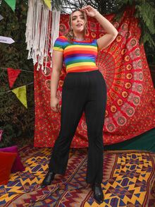 SHEIN Plus Rainbow Striped Top - Multicolor - View 4