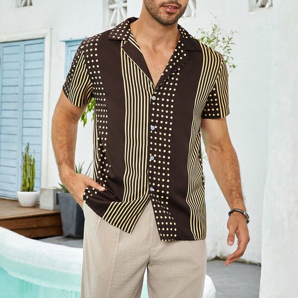 

Men 1pc Polka Dot & Striped Shirt, Multicolor
