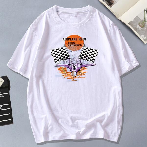 

Men Airplane & Letter Graphic Tee, White