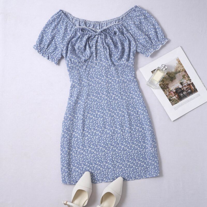 

Ditsy Floral Milkmaid Dress, Blue