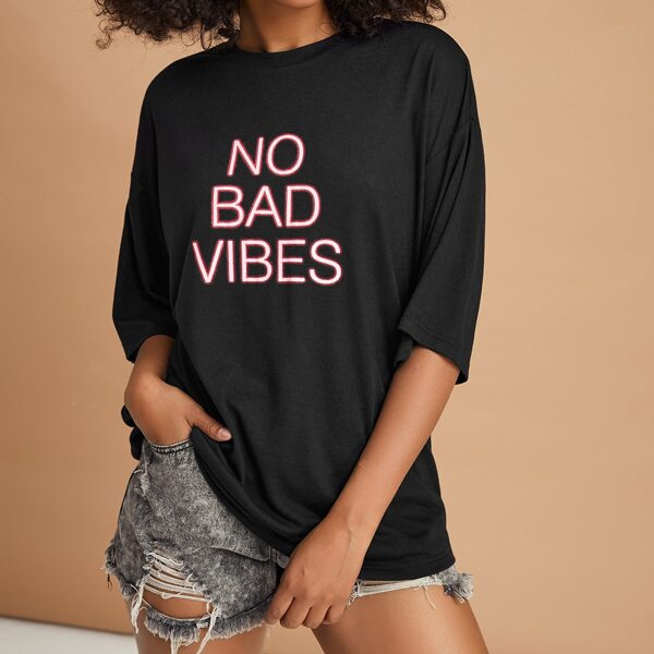 

Drop Shoulder Letter Graphic Longline Tee, Black