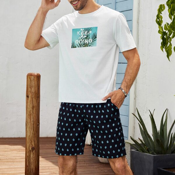 

Men Tropical And Slogan Graphic Tee, White