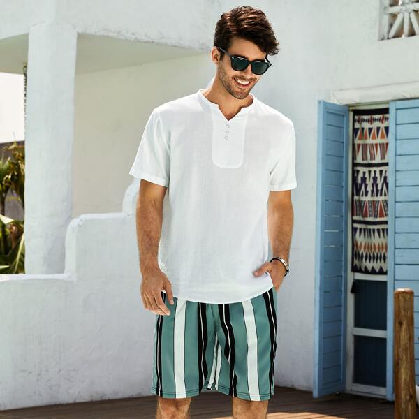 

Men Solid Notch Neck Shirt, White