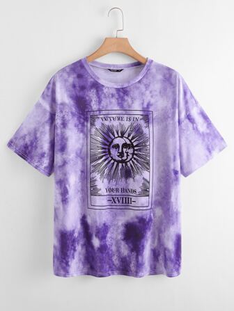 Plus Drop Shoulder Graphic Print Tie Dye Tee
