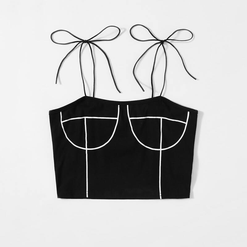 

Tie Shoulder Crop Cami, Black