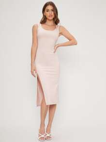 SHEIN Split Thigh Dress - Baby Pink - View 5