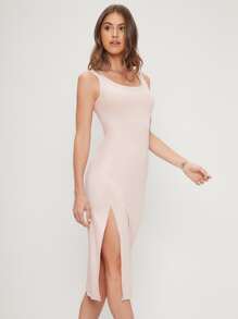SHEIN Split Thigh Dress - Baby Pink - View 1
