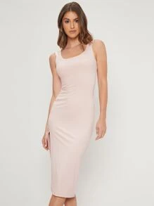 SHEIN Split Thigh Dress - Baby Pink - View 7
