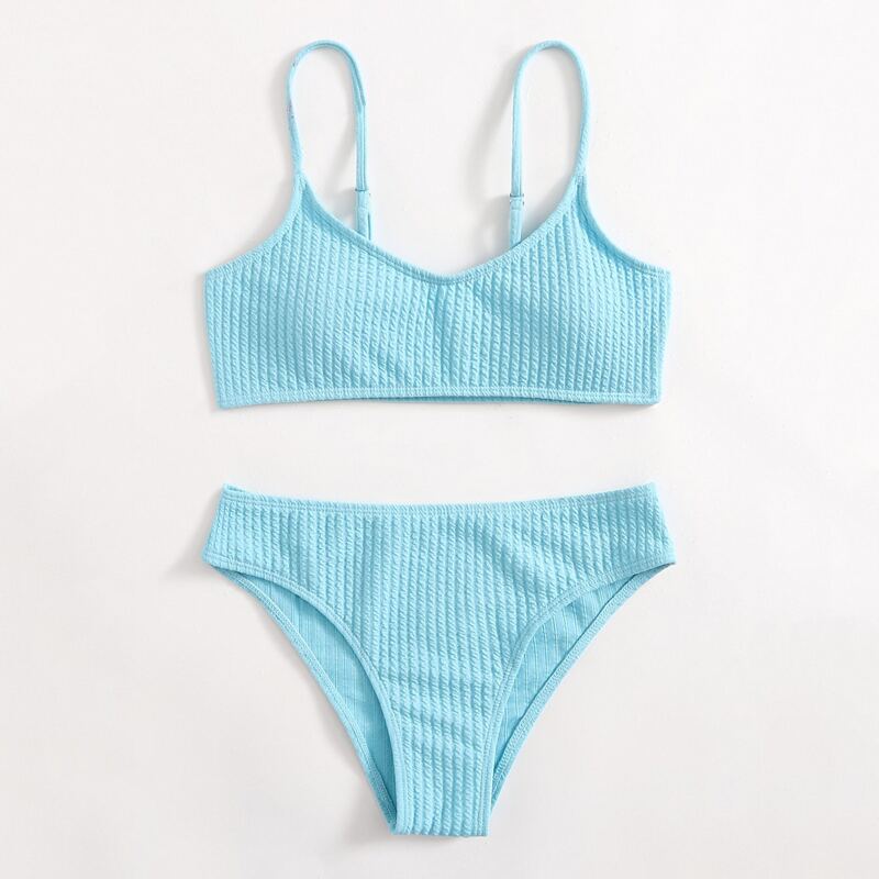 

Simple Solid Bikini Swimsuit, Mint blue