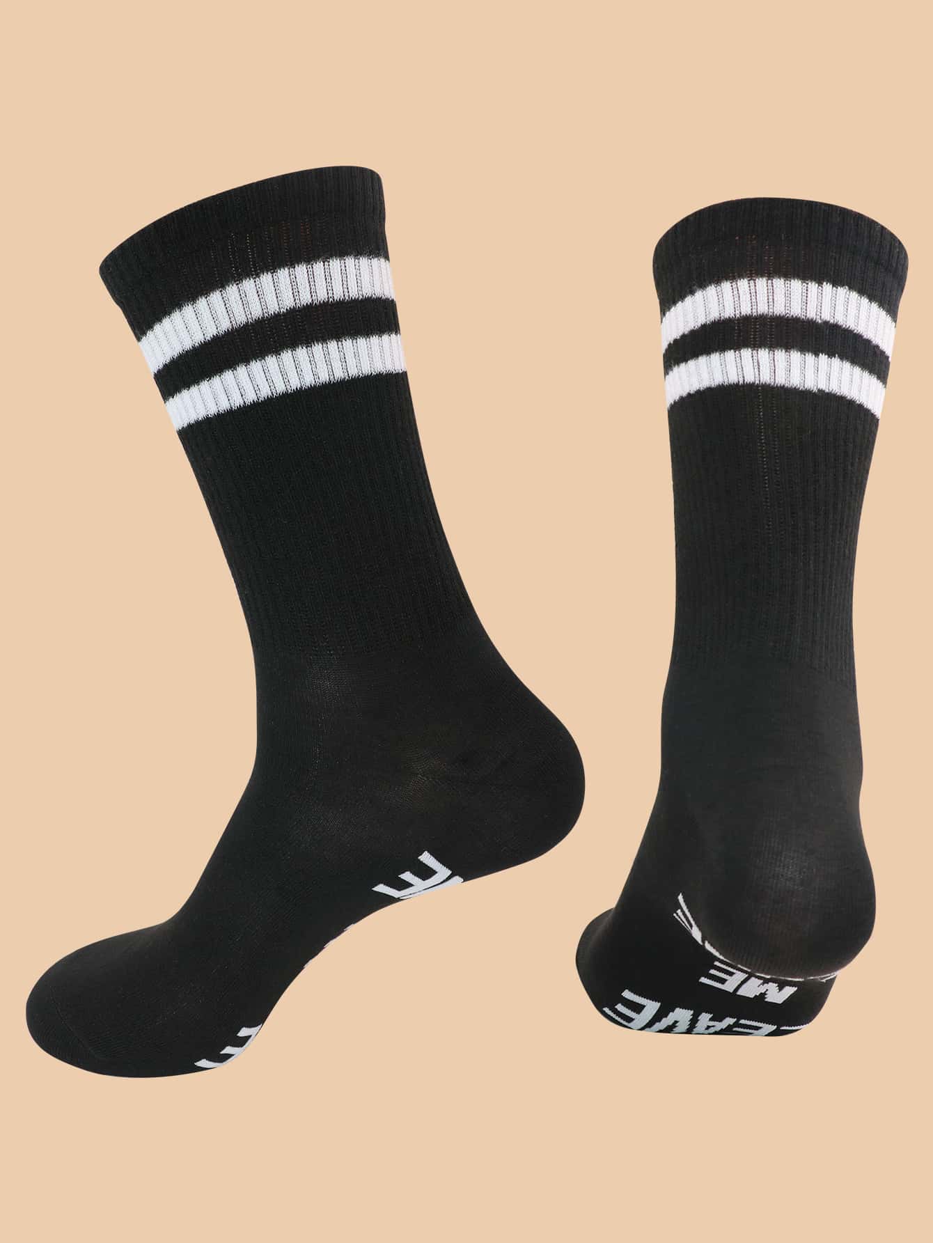 Men Letter Graphic Crew Socks - Black - View 1