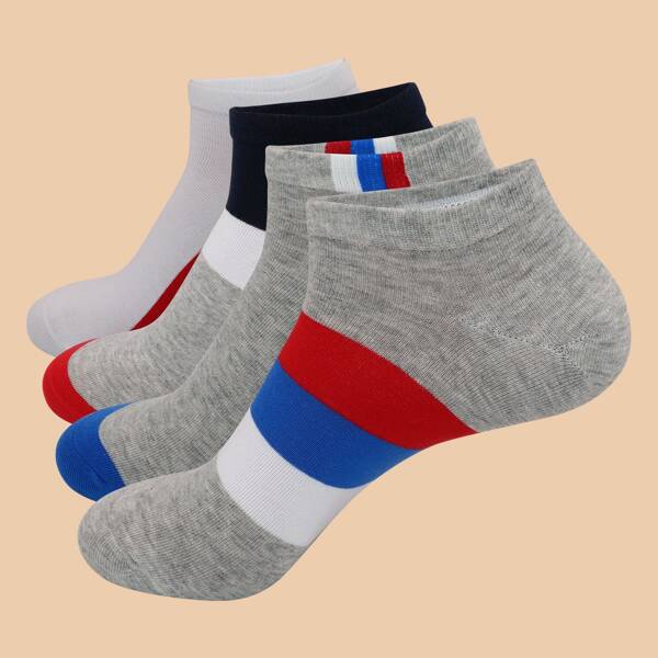 

4pairs Men Color Block Socks, Multicolor