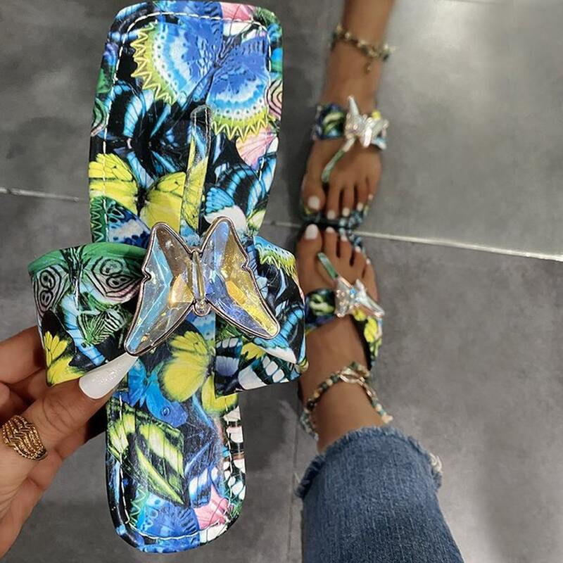 

Rhinestone Butterfly Thong Sandals, Blue