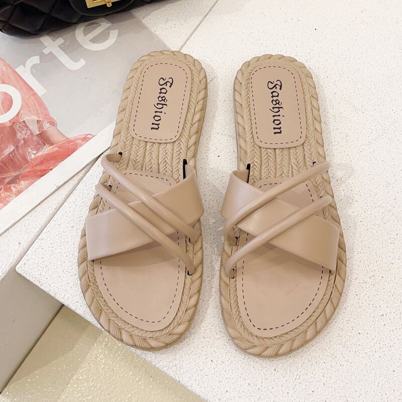 

Criss Cross Strap Slide Sandals, Brown