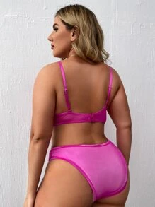 Plus Lace Harness Lingerie Set - Hot Pink - View 2