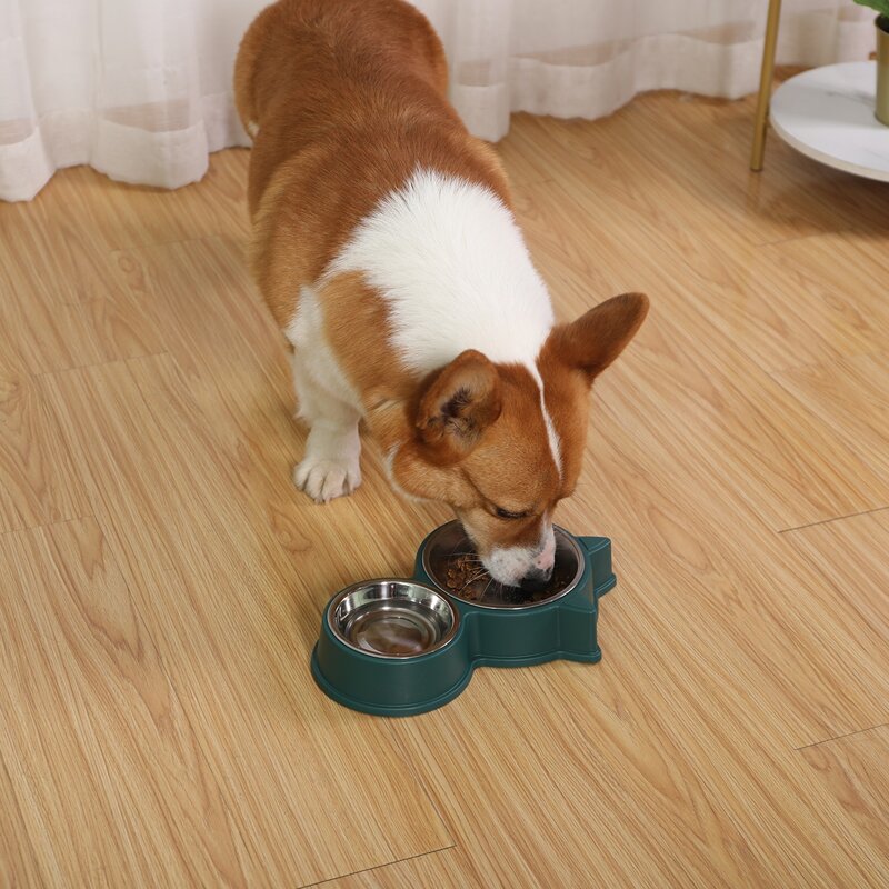 

1pc 2 In 1 Cat Ear Detail Pet Bowl, Green