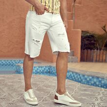 Guys Ripped Raw Hem Denim Shorts