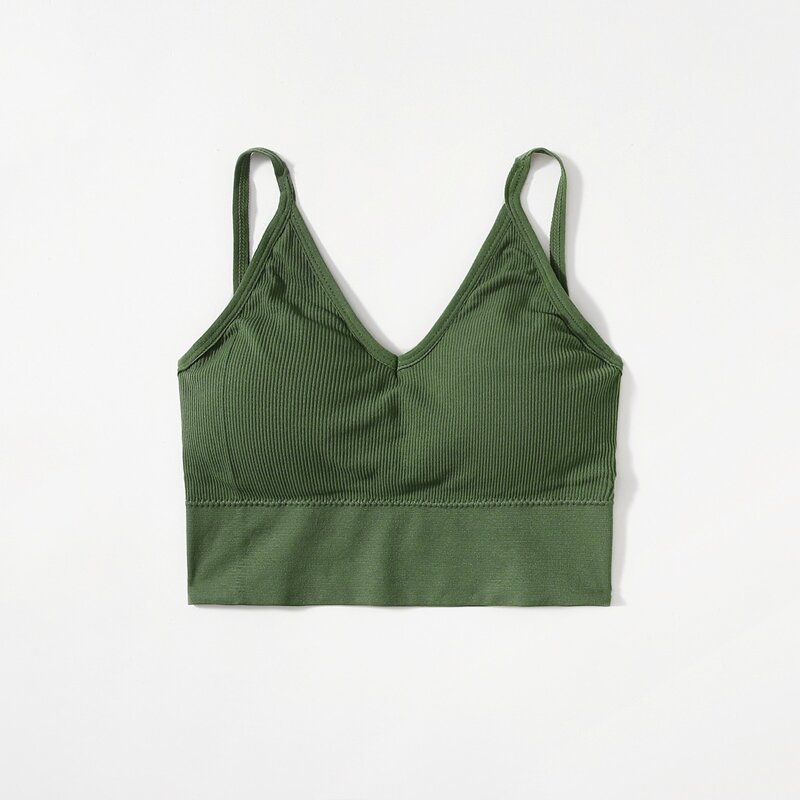 

Solid Rib Longline Bra, Green