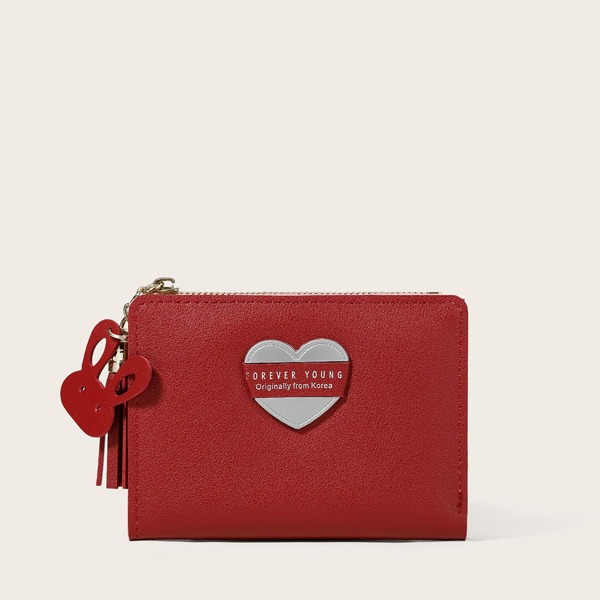 

Letter Graphic Tassel Decor Small Wallet, Red