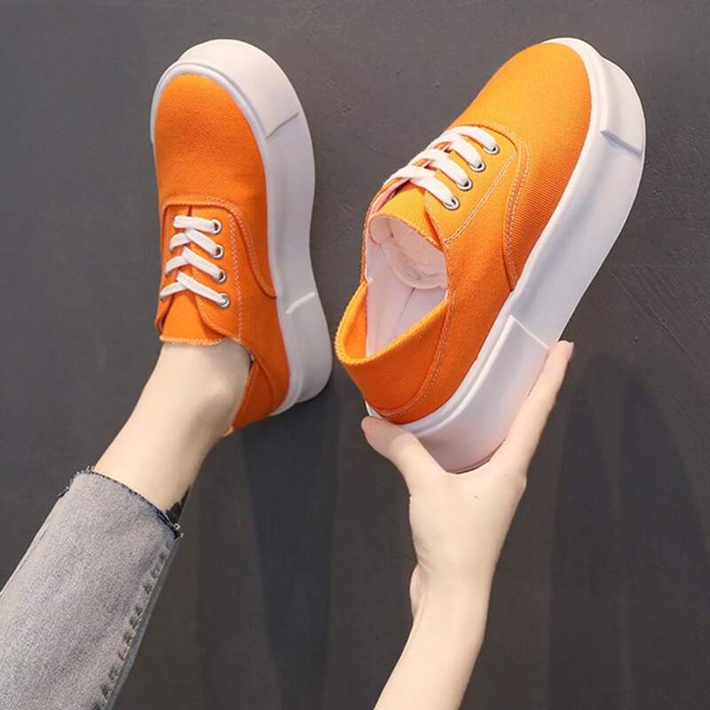 

Solid Lace-up Canvas Sneakers, Orange