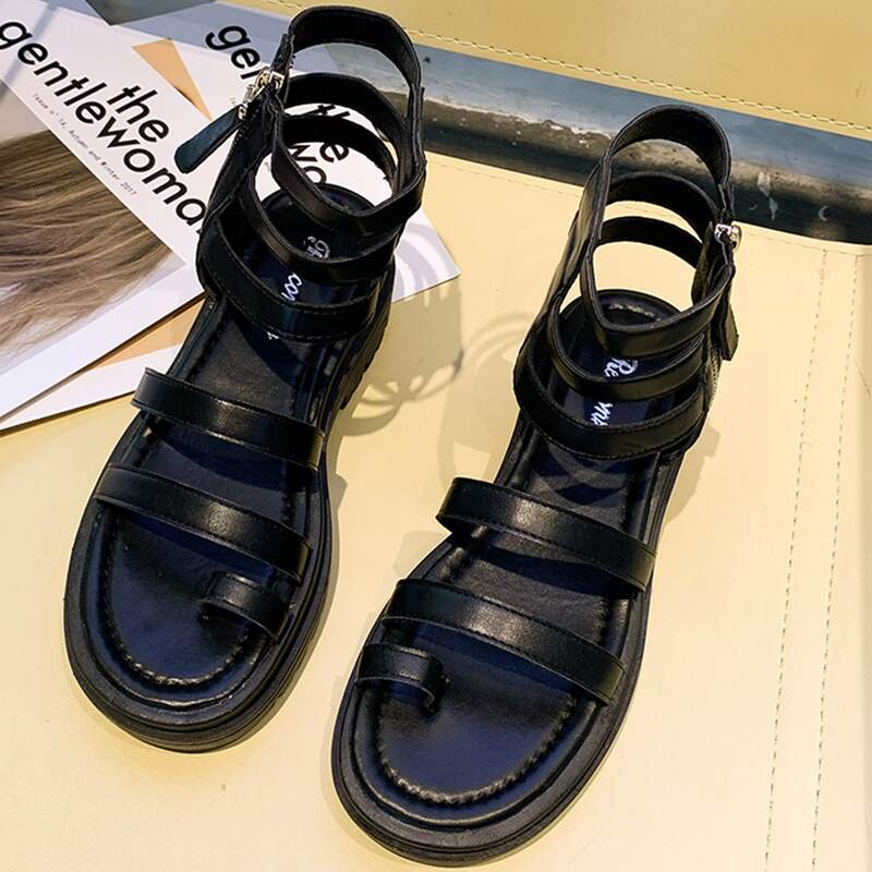

Toe Ring Ankle Strap Gladiator Sandals, Black