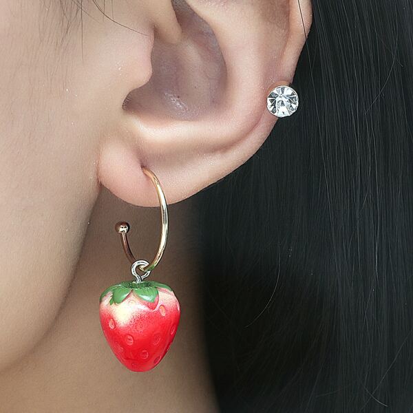 

2pairs Fruit Decor Earrings, Red
