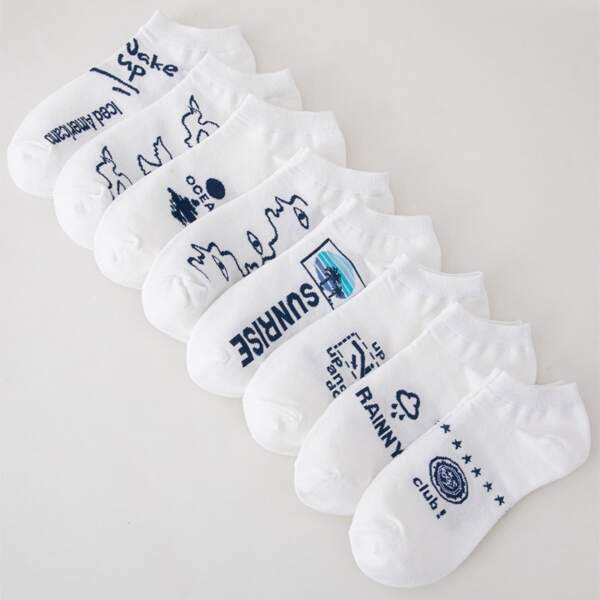 

8pairs Letter Graphic Ankle Socks, Multicolor