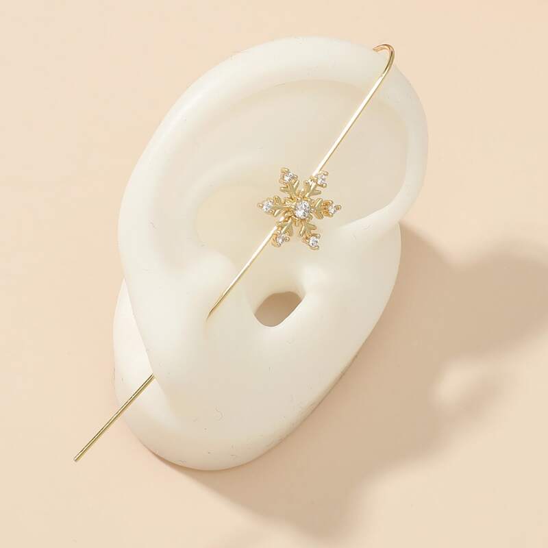 

1pc Snowflake Rhinestone Ear Cuff, Gold