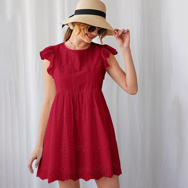 

Ruffle Armhole Schiffy Dress, Burgundy