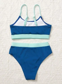 Tween Girl Contrast Binding Bikini Set Summer Beach - Multicolor - View 2
